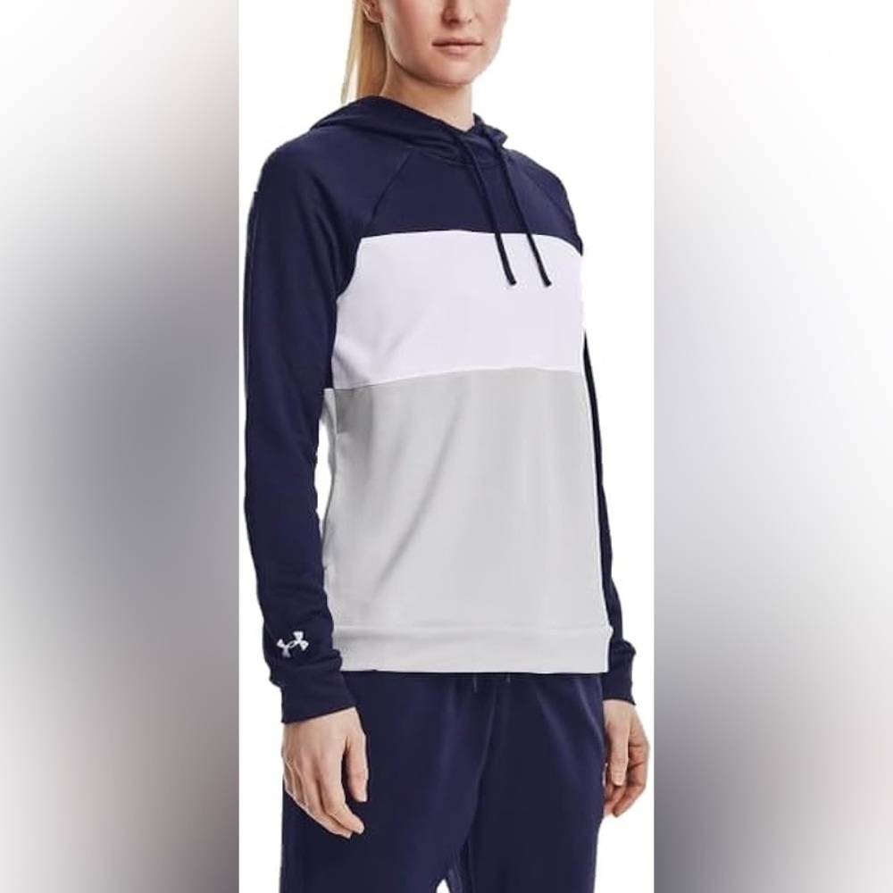 NWT Under Armour Qualifier Fleece Blocked Hoodie Midnight Navy Halo Gray White
